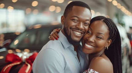 Man and Woman Standing Next to Car - obrazy, fototapety, plakaty