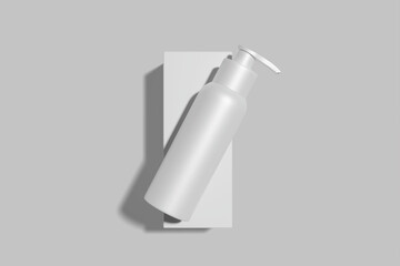 White unbranded dispenser bottle isolated on white background, cosmetic packaging mockup with copy space. 3d rendering