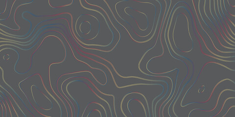 Colorful topographic wave background. Gradient wave line background. Wavy topography map and curved lines background. Topographic line contour map background. Abstract geographic wave grid line map. 