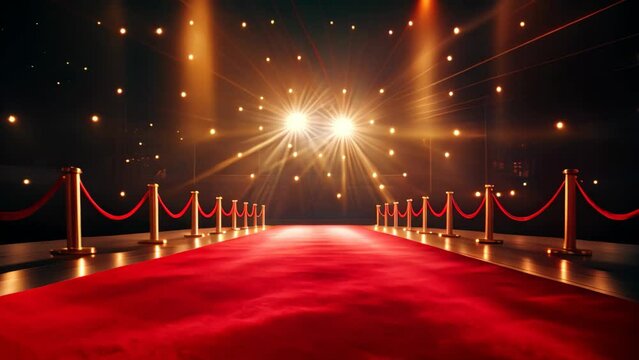 Red Carpet With Rope Barriers and Lights, A Luxurious Event Entrance, red carpet with spotlight, AI Generated