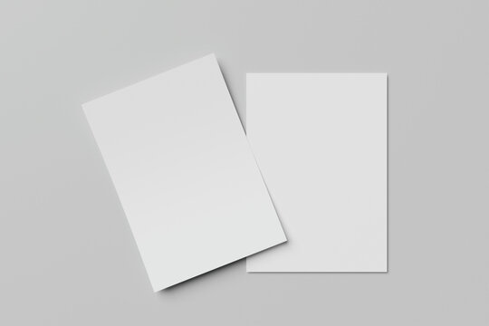 Empty paper note template of A4 format with soft shadows isolated on white background. 3d rendering