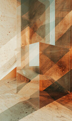 A complex geometric abstract with a textured earthy tone.