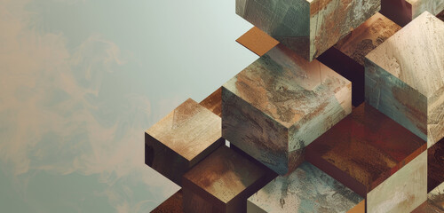 Soft textured blocks forming an airy geometric abstract composition.