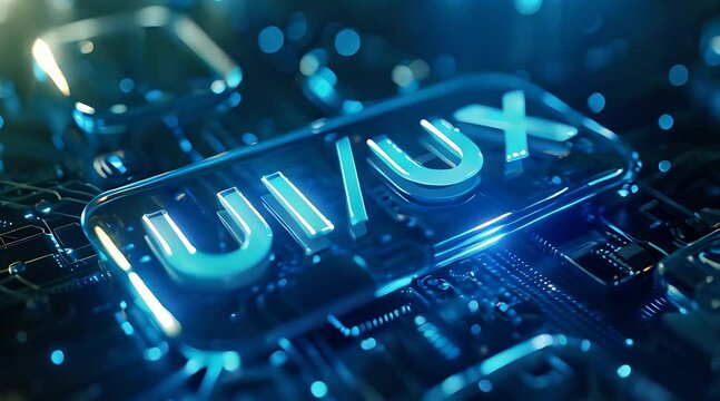 Button "UI/UX design", a computer chip featuring the word Linux printed on it. The chips intricate design and the clear Linux marking are prominently displayed