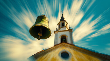 Photo of the Resonant Echo of a Church Bell Against a Serene Sky, Heavenly Chimes  - obrazy, fototapety, plakaty