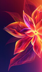 A radiant abstract flower with a fiery glow against a purple backdrop.