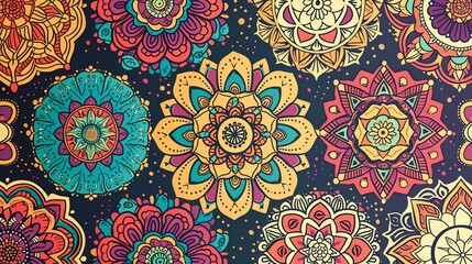 This is a beautiful and intricate mandala pattern. The pattern is made up of multiple mandalas, each with its own unique design.