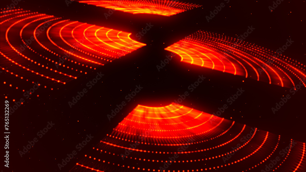 Poster futuristic torn sphere from a stream of particles. abstract background of radial halftone dots. 3d d