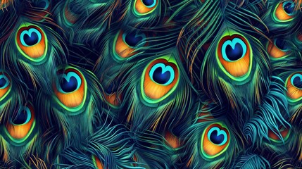 ðŸ¦š A stunningly beautiful pattern of peacock feathers, featuring vibrant shades of blue, green, and yellow.