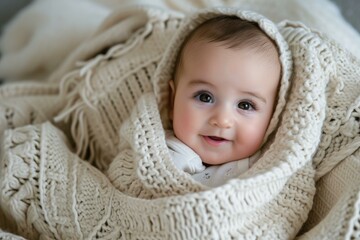 Fototapeta na wymiar Peaceful Baby wrapped blanket. Infant child. Generate Ai
