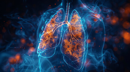 A blue and orange lung with smoke coming out of it