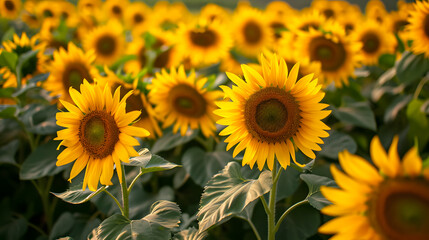 Close photo of sunflowers in summer