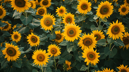 Field of sunflowers, view from the top