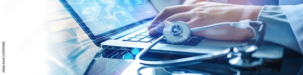 Poster streamlining processes and work with virtual processes in a hospital, digital patient files and cost