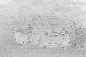 A sketch of an old, abandoned truck.