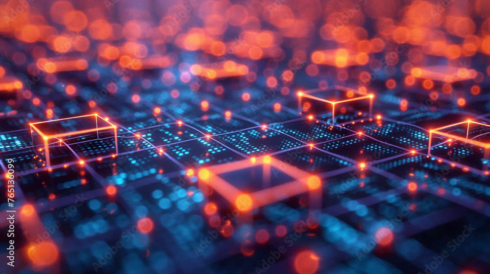 Poster glowing circuit board with active data paths