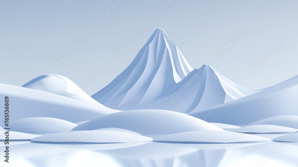 Canvas Prints a snowy landscape with a mountain and a body of water in the foreground and a blue sky in the background.