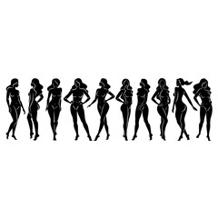 PrintSilhouette of a nice lady, she is standing. The girl has a beautiful naked figure. The woman is a young sexy and slender model. Vector illustration.