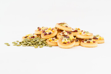 Tart shell cookies on white background