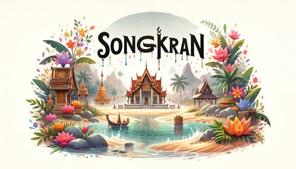 Watercolor poster illustration for songkran festival.