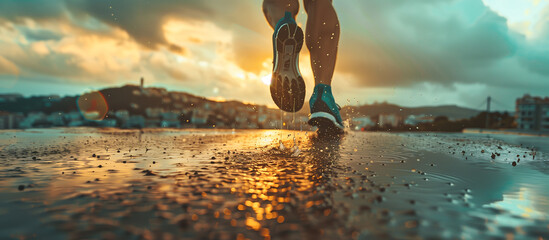 close up running trail after rain describes passion spirit persistent consistency concept background - obrazy, fototapety, plakaty