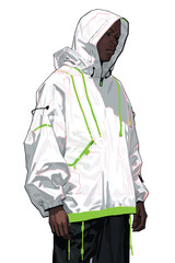  A trendy white hoodie, featuring a grey-lined hood for a modern