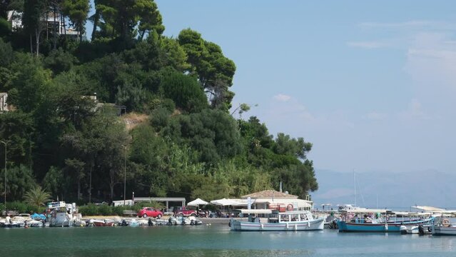 Monastery on the water, over which planes take off and land Greece Corfu island Vlacherna Monastery 