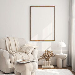 Frame mockup, ISO A paper size. Living room wall poster mockup. Interior mockup with house background. Modern interior design. 3D render
- 765138249