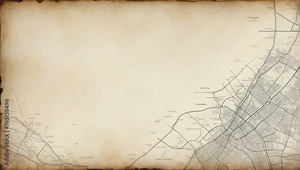 Poster map on old paper with copy space, space for text and design
