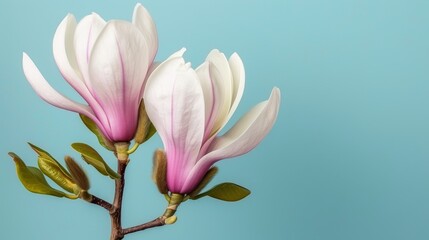 a pink and white flower on a twig on a twig