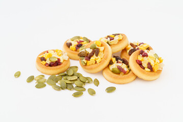 Tart shell cookies on white background