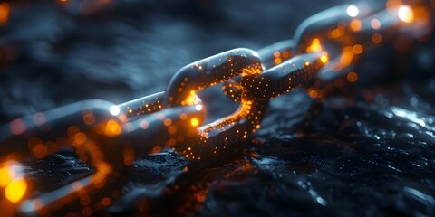 Illuminate digital blockchain links on dark background representing secure data transfer encryption. Concept Blockchain Technology, Data Security, Cryptocurrency, Digital Assets, Encryption - obrazy, fototapety, plakaty