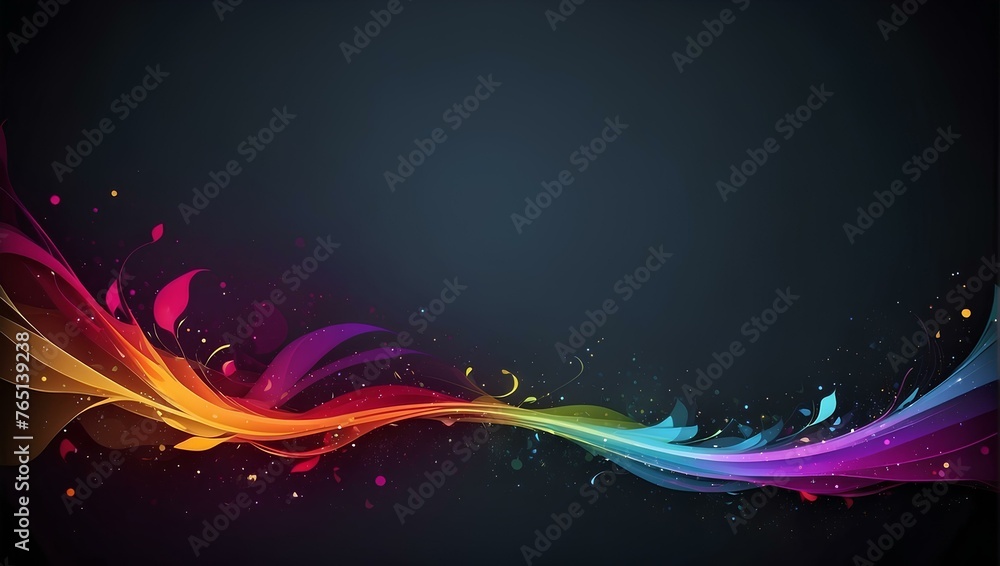 Poster colorful wave on black background with copy space, space for text and design