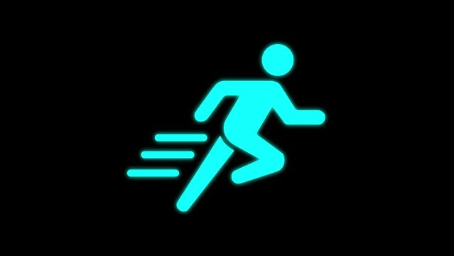 Glowing line runner sing. Running sign appear in center and disappear after some time.