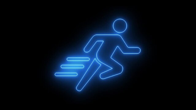Glowing neon line runner sing. Running neon sign appear in center and disappear after some time.