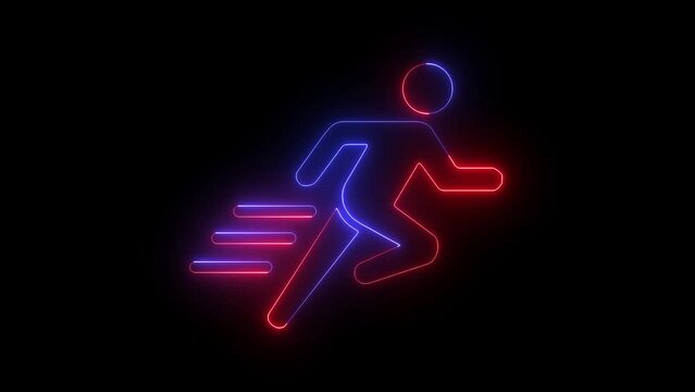Glowing neon line runner sing. Running neon sign appear in center and disappear after some time.