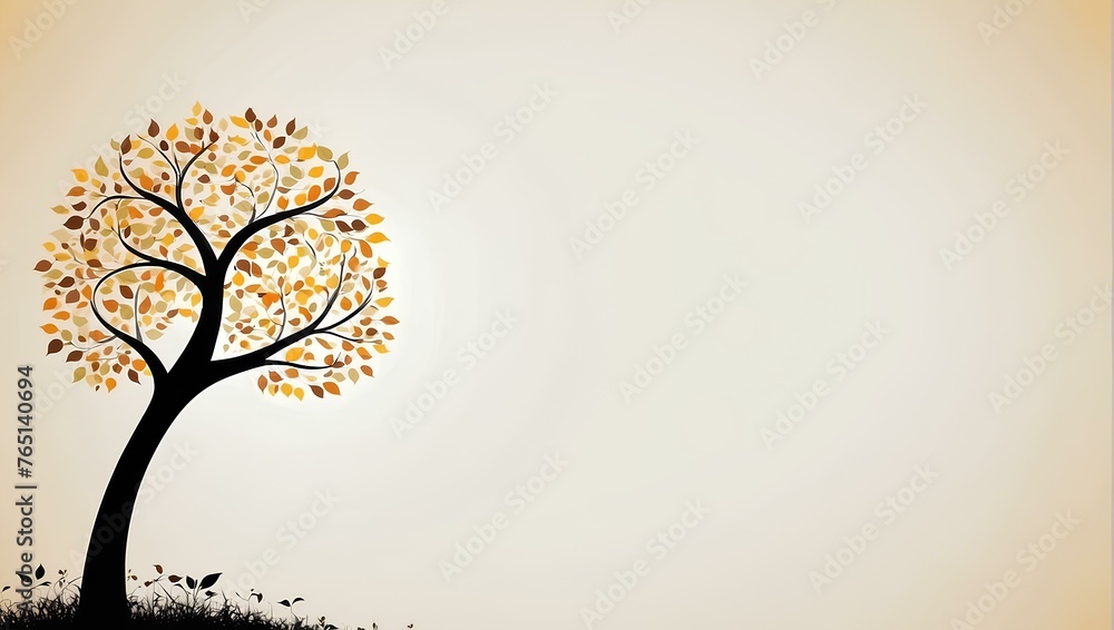 Poster silhouette of tree with yellow leaves on white background with copy space, space for text and design