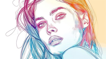line drawing with rainbow colors of woman's face