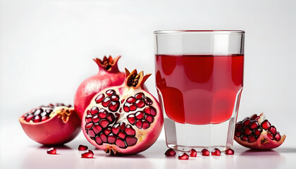 glass of pomegranate juice isolated on a white background