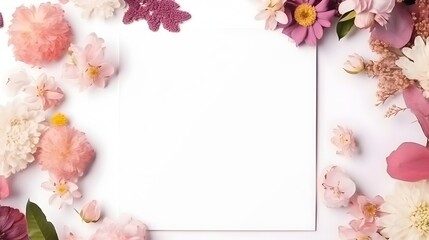 Obraz na płótnie Canvas white blank card with cherry blossoms framework for photo or congratulation generative ai