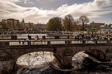 Saint Patrick's day in Galway. 
Details of Parade crossing River Corrib