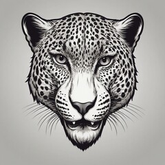 Obraz premium A cartoon drawing of a leopard with a fierce expression. The drawing is bold and colorful, with a sense of energy and power. The leopard's eyes are large and intense, and its mouth is open