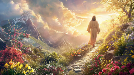 
Jesus Cristo caminhando no paraíso  - obrazy, fototapety, plakaty