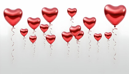 Obraz premium red big heart metallic balloons isolated on white background.