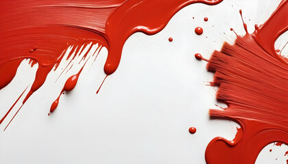 Red paint brush texture on white background