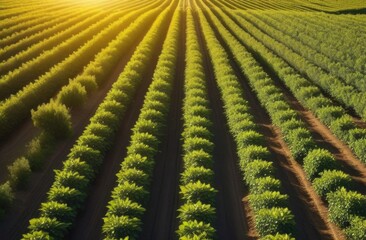 plantations of trees to the horizon, long rows of lemon trees, orchards, sunny day, sunset or dawn...