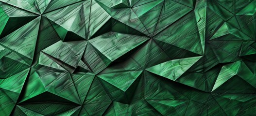 The emerald green background is made of triangular lines, creating an abstract pattern with geometric shapes Generative AI