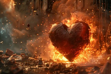 A heartshaped chocolate bomb exploding with love and sweetness, amidst a romantic setting , 3D Matte Painting - obrazy, fototapety, plakaty