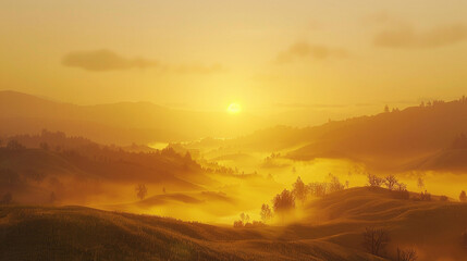 Obraz premium Majestic Sunrise Over Misty Valley