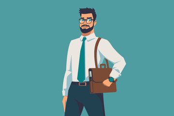 Delivering professional expertise for business success: Consultant with briefcase and glasses represents specialized knowledge, skills, and solutions